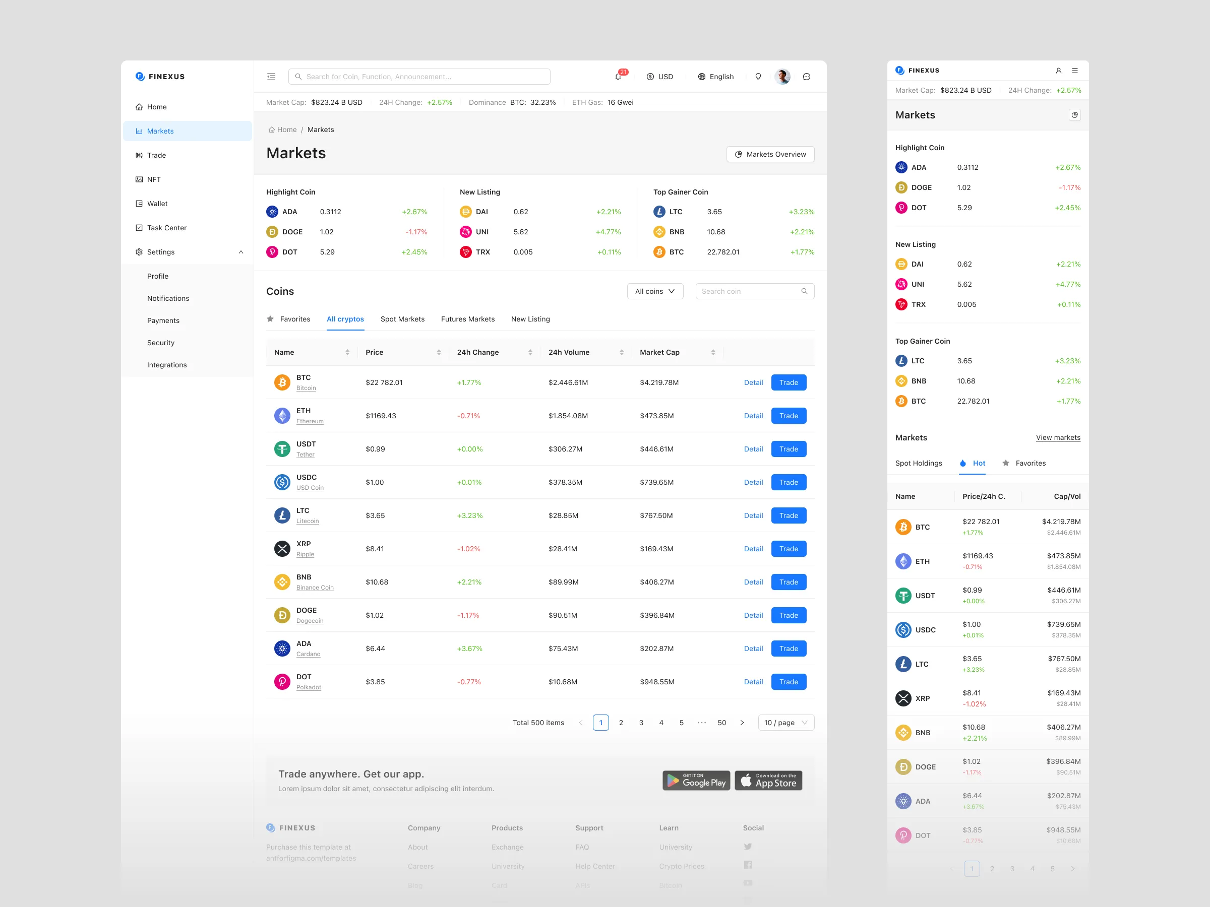 Finexus crypto and finance template preview